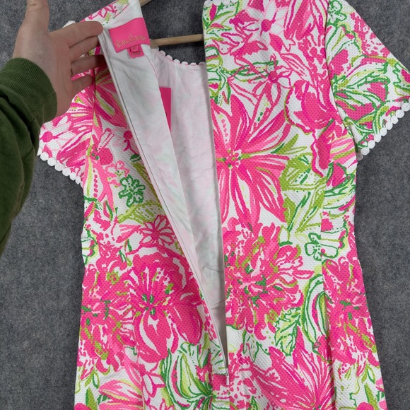 Lilly Pulitzer Maisie Stretch Shift Dress Womens 6 Floral Lace Trim Resort White - Picture 16 of 16